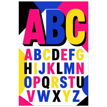 Lettres ABC colorées et grille alphabétique, affiche 40 × 60 cm