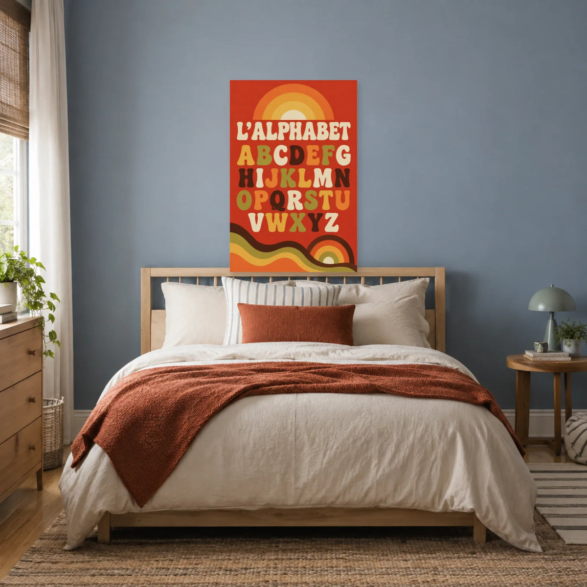 Affiche Alphabet vintage, soleil rétro dans une chambre - Art Virtuoso