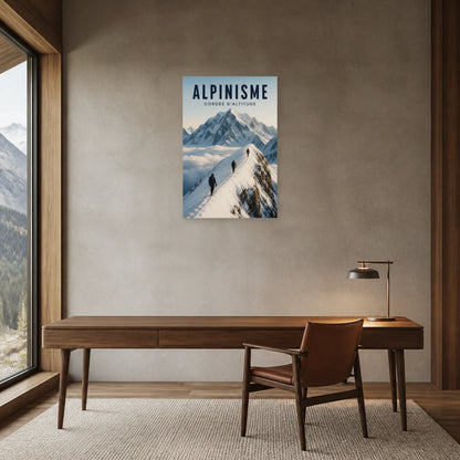 Affiche Alpinisme – Cordée d’altitude dans un bureau - Art Virtuoso