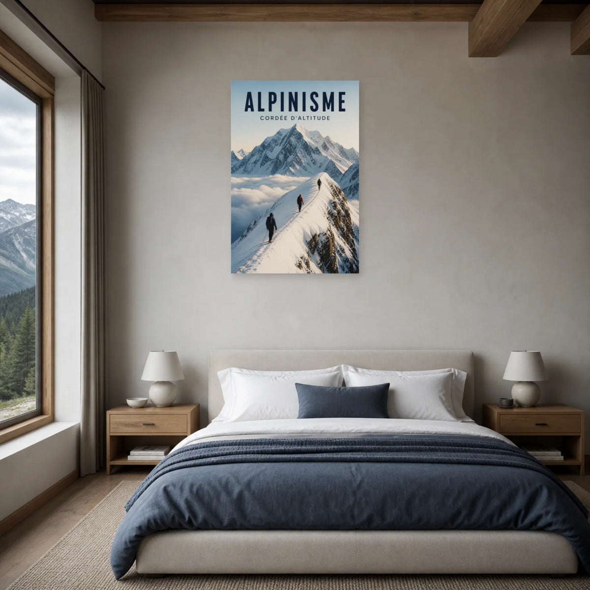 Affiche Alpinisme – Cordée d’altitude dans une chambre - Art Virtuoso