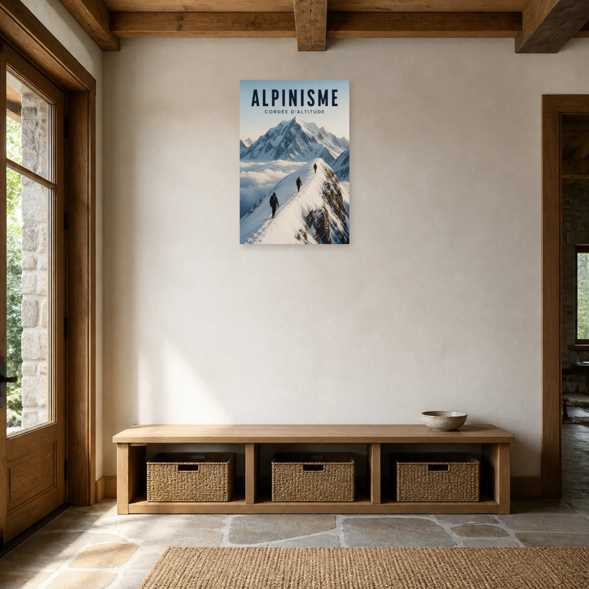 Affiche Alpinisme – Cordée d’altitude dans une entrée ou un couloir - Art Virtuoso