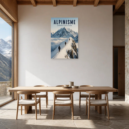 Affiche Alpinisme – Cordée d’altitude dans une salle à manger - Art Virtuoso