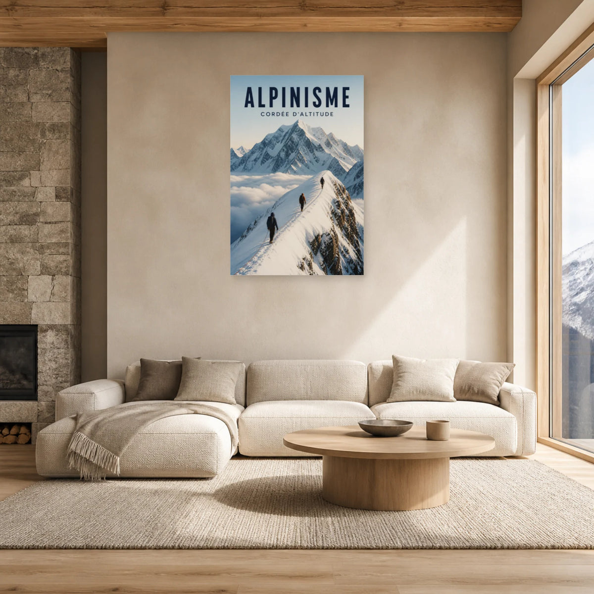 Affiche Alpinisme – Cordée d’altitude dans un salon - Art Virtuoso