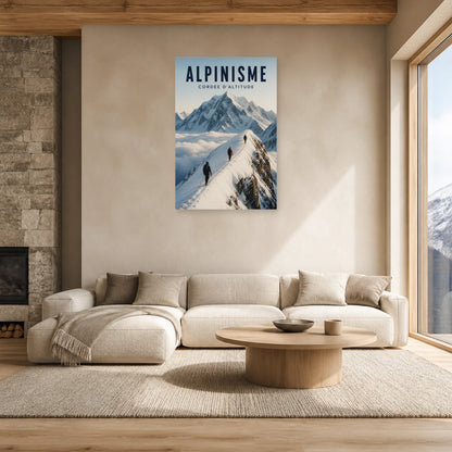Affiche Alpinisme – Cordée d’altitude dans un salon - Art Virtuoso