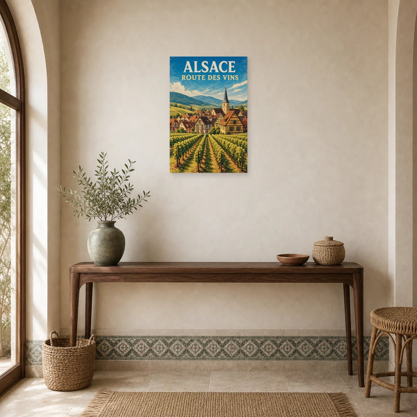 Affiche Alsace – Route des Vins dans une entrée ou un couloir - Art Virtuoso