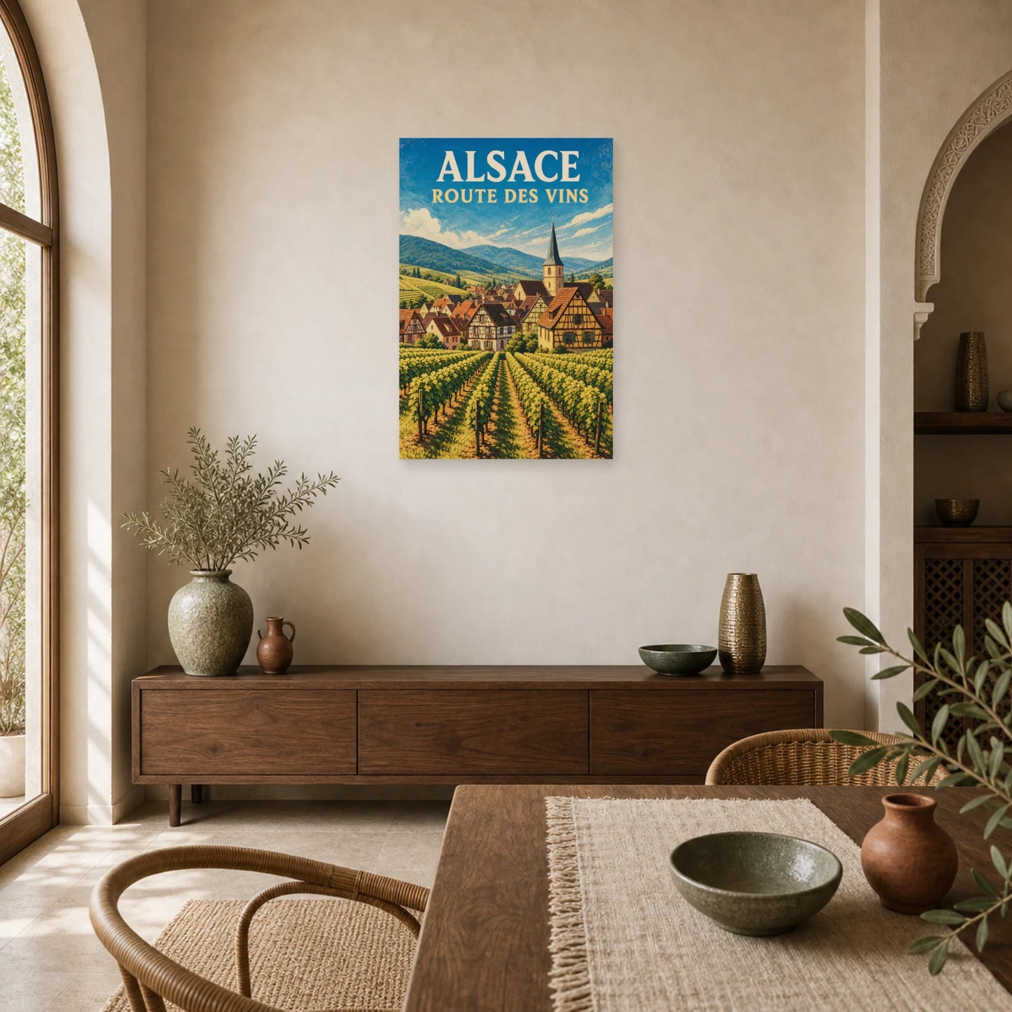 Affiche Alsace – Route des Vins dans une salle à manger - Art Virtuoso