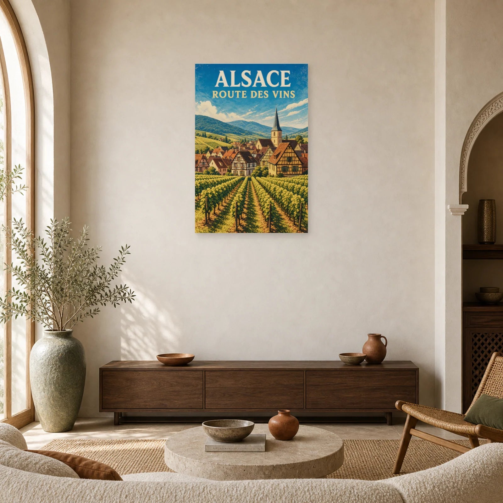 Affiche Alsace – Route des Vins dans un salon - Art Virtuoso