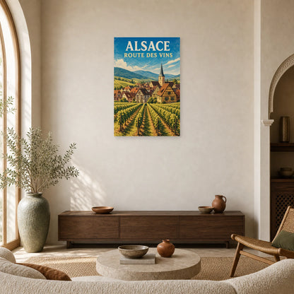 Affiche Alsace – Route des Vins dans un salon - Art Virtuoso