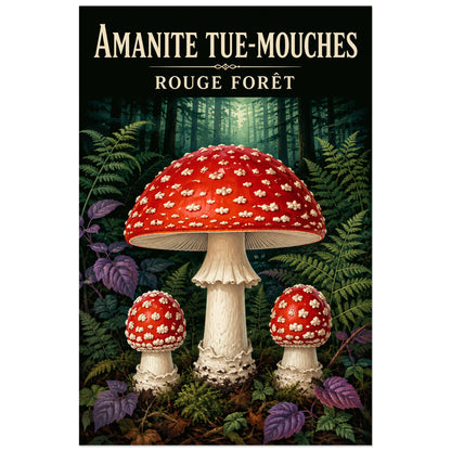 Affiche Amanite tue-mouches – Rouge forêt, gouache naturaliste / affiche vintage verticale, format 60 × 90 cm