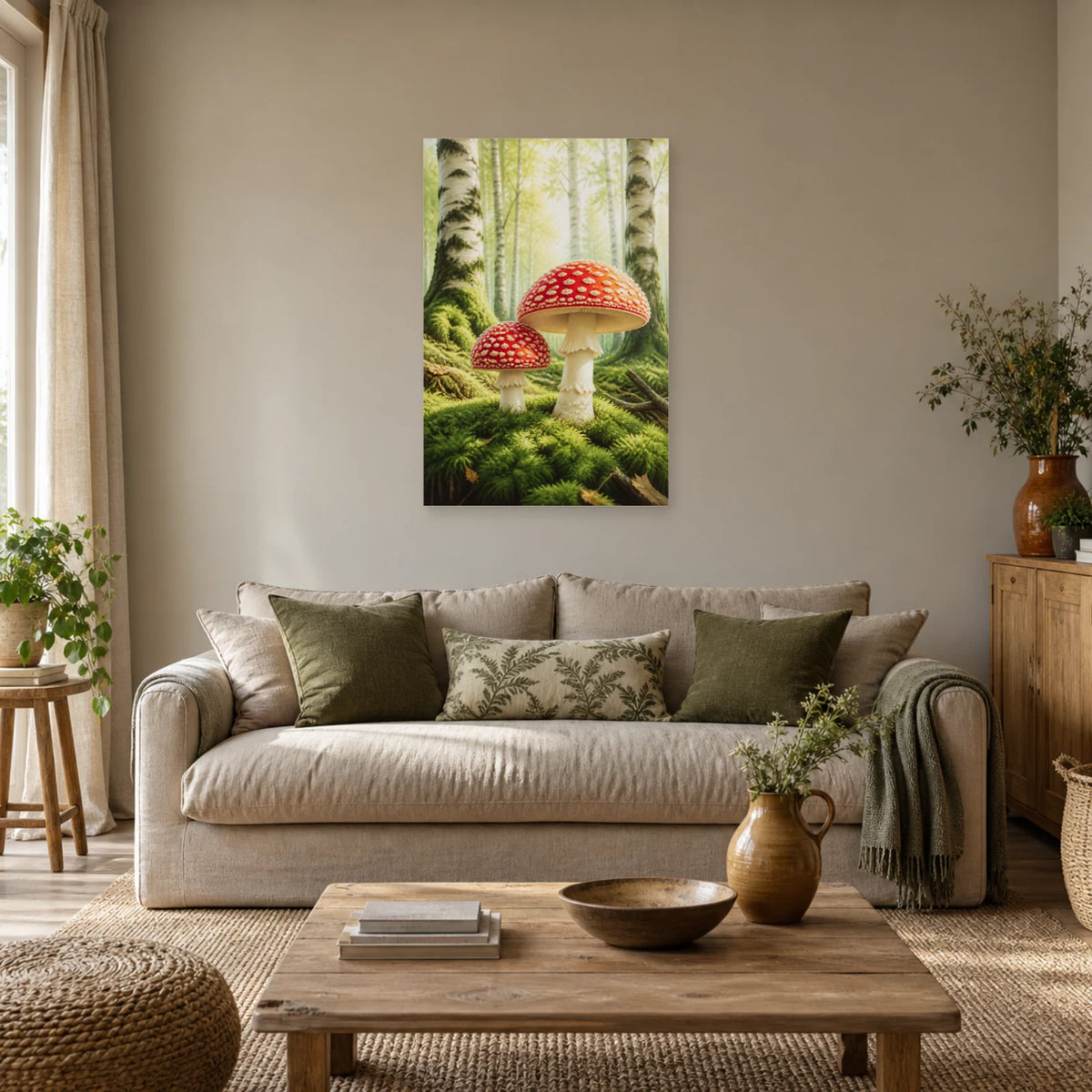 Affiche Amanites – Forêt lumineuse dans un salon - Art Virtuoso