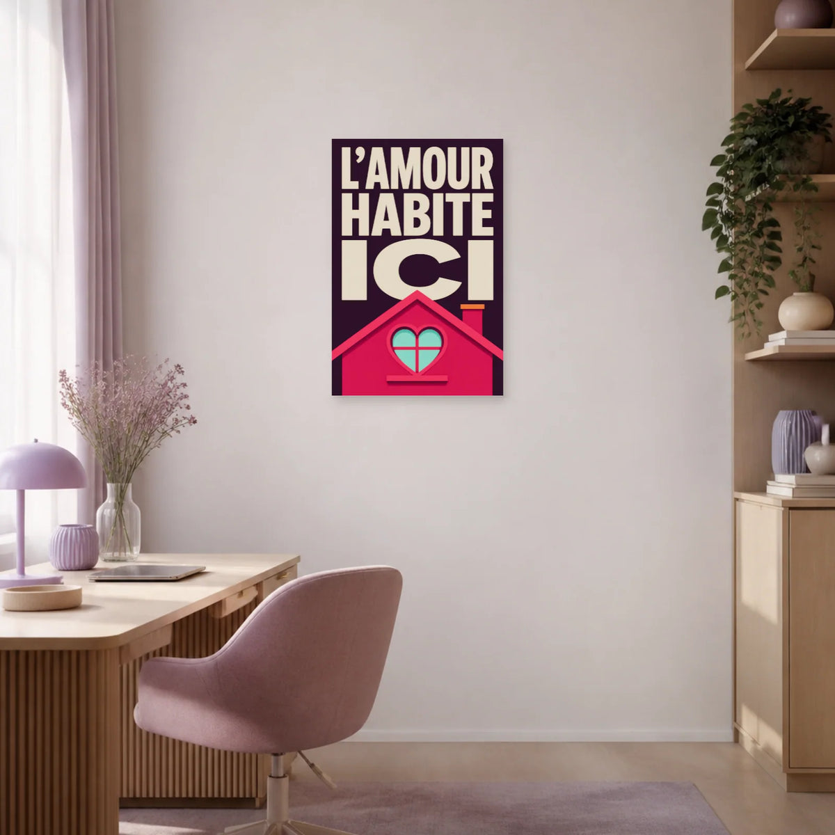 Affiche L’amour habite ici – Fenêtre-cœur dans un bureau - Art Virtuoso