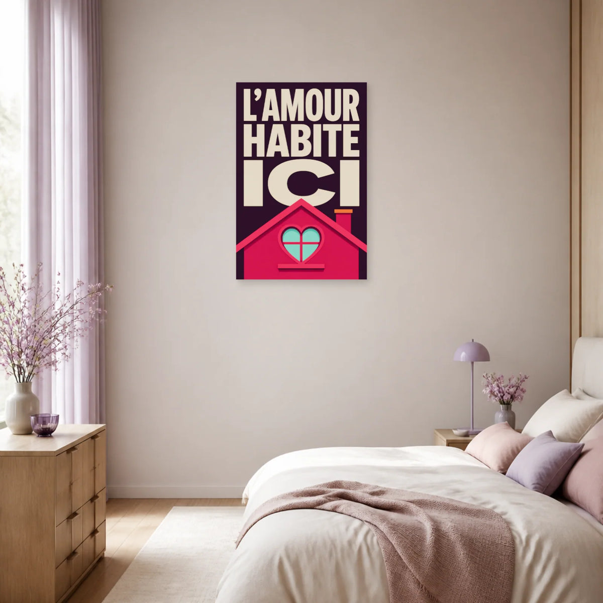 Affiche L’amour habite ici – Fenêtre-cœur dans une chambre - Art Virtuoso