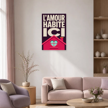 Affiche L’amour habite ici – Fenêtre-cœur dans un salon - Art Virtuoso