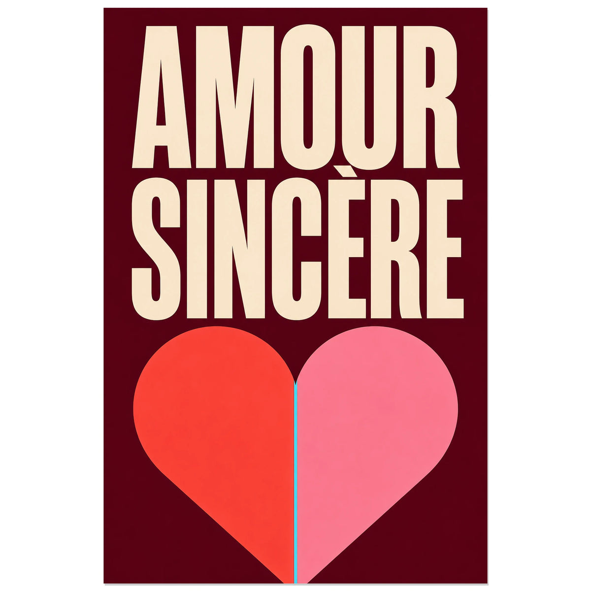 Affiche Amour sincère – Cœur partagé, graphisme géométrique moderne verticale, format 30 × 45 cm