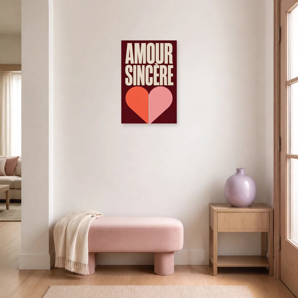 Affiche Amour sincère – Cœur partagé dans une entrée ou un couloir - Art Virtuoso
