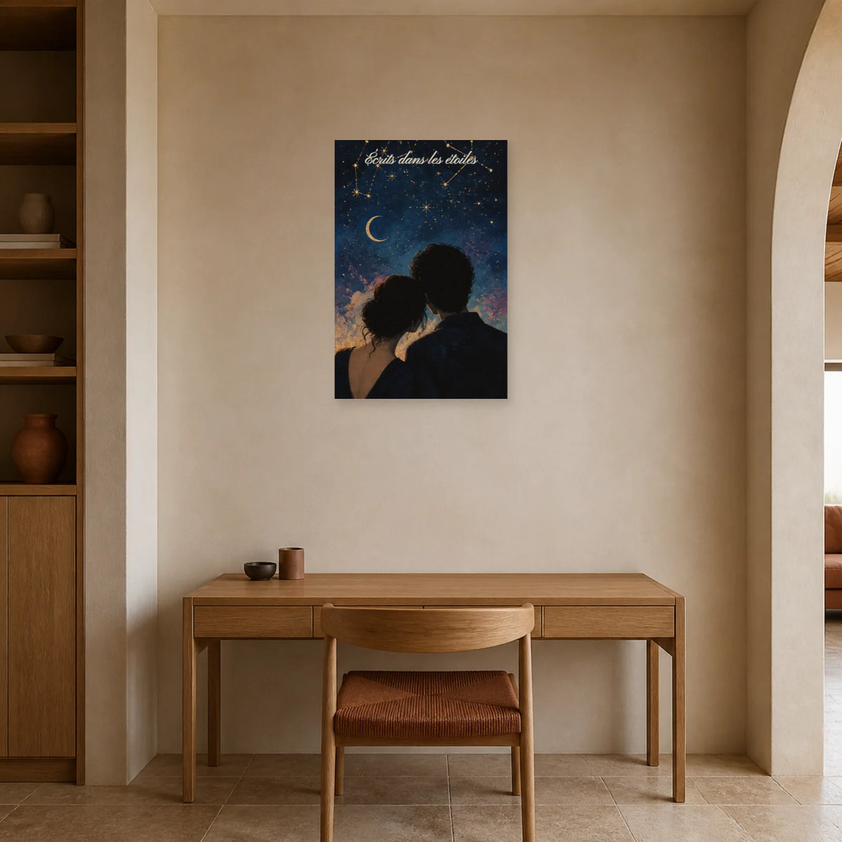 Affiche Écrits dans les étoiles - Couple céleste dans un bureau - Art Virtuoso