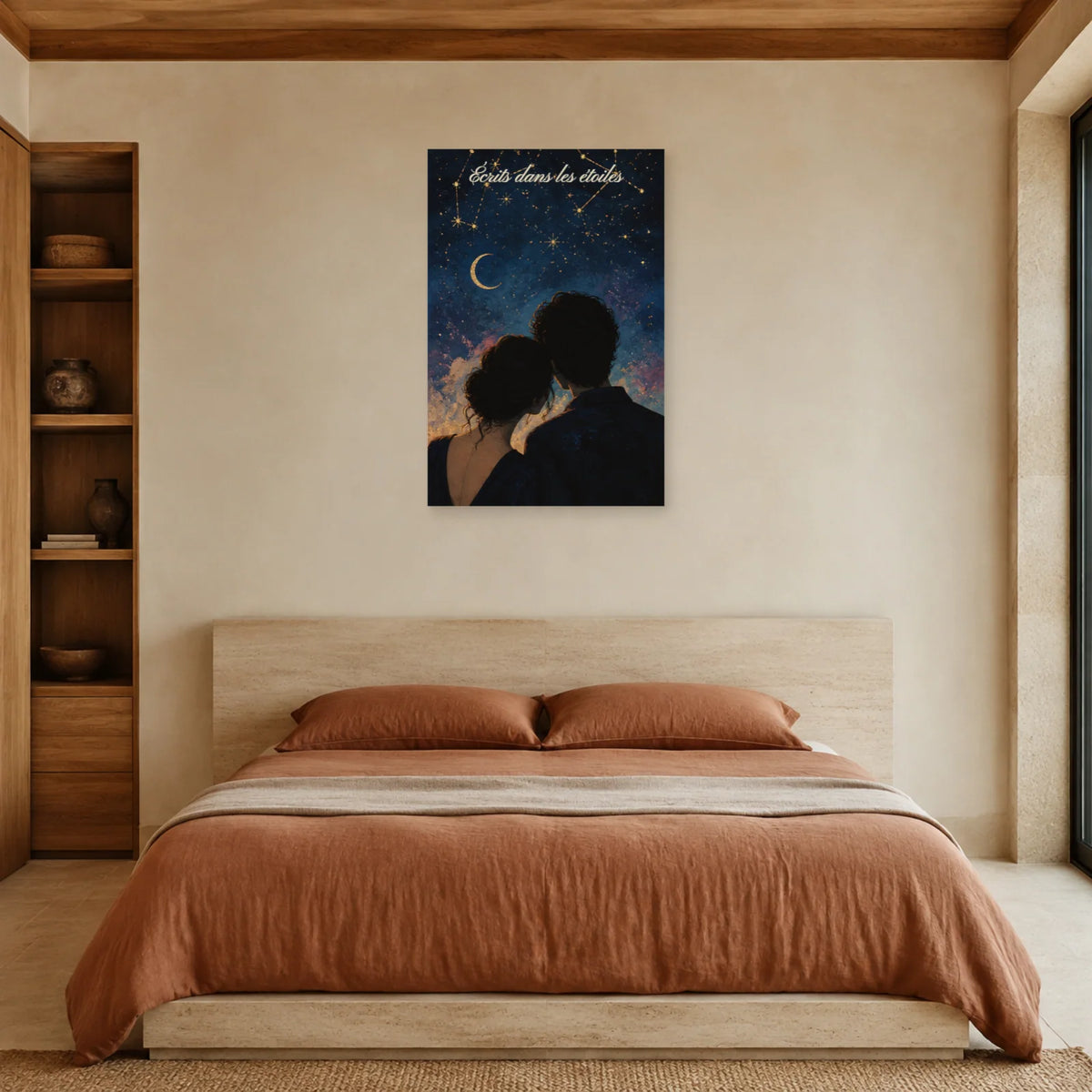 Affiche Écrits dans les étoiles - Couple céleste dans une chambre - Art Virtuoso