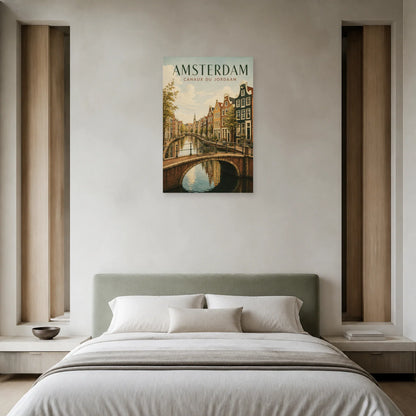 Affiche Amsterdam – Canaux du Jordaan dans une chambre - Art Virtuoso
