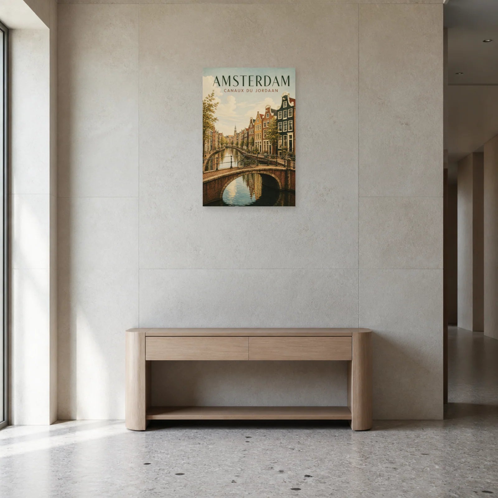 Affiche Amsterdam – Canaux du Jordaan dans une entrée ou un couloir - Art Virtuoso