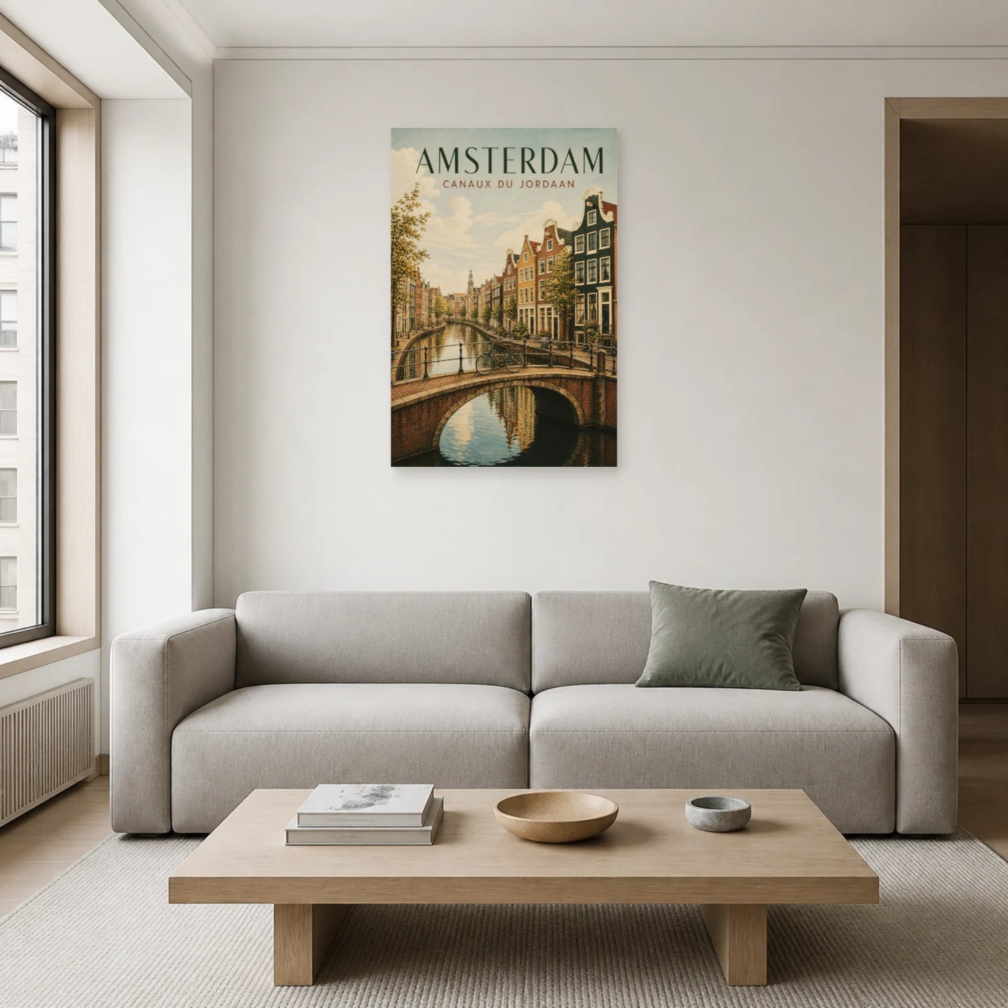 Affiche Amsterdam – Canaux du Jordaan dans un salon - Art Virtuoso