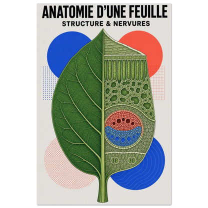 Affiche Anatomie d'Une Feuille – Structure & Nervures, illustration graphique verticale, format 40 × 60 cm