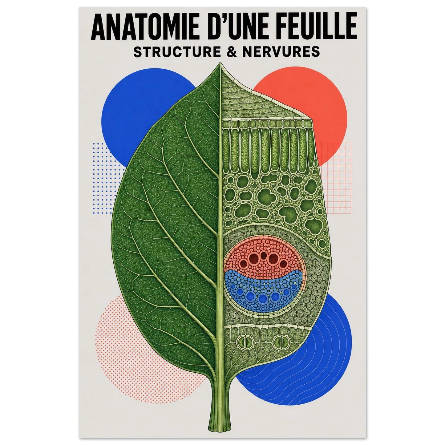 Affiche Anatomie d'Une Feuille – Structure & Nervures, illustration graphique verticale, format 60 × 90 cm