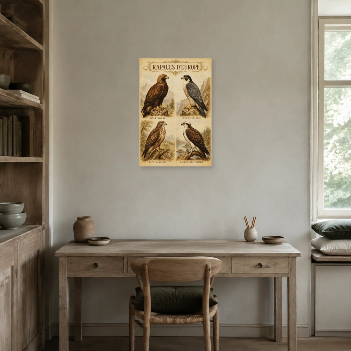 Affiche Rapaces d’Europe - Style ancien dans un bureau - Art Virtuoso