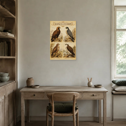 Affiche Rapaces d’Europe - Style ancien dans un bureau - Art Virtuoso