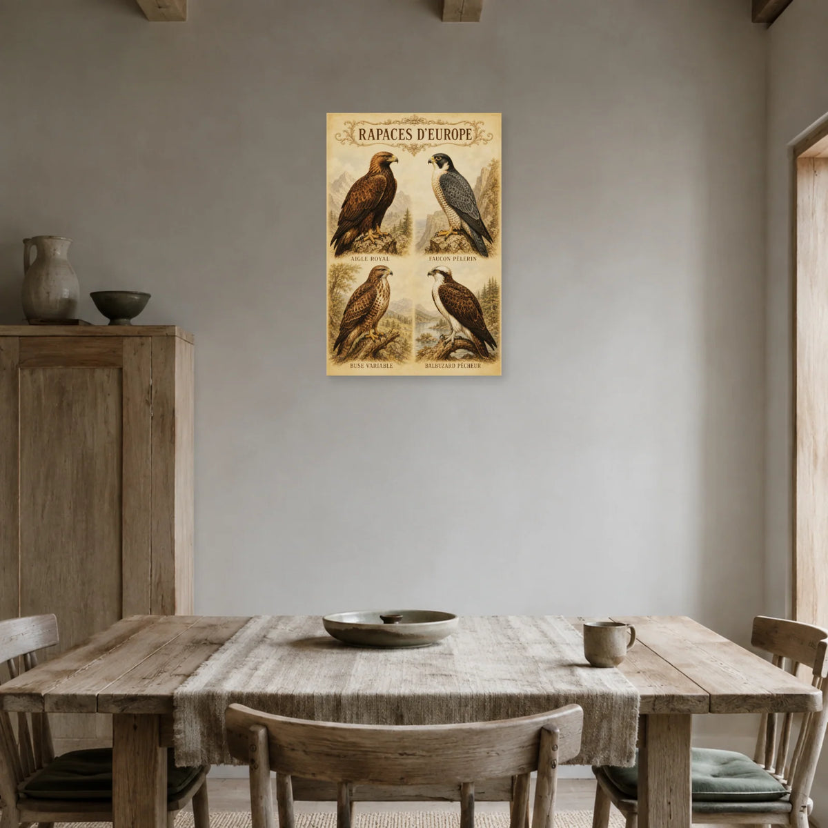 Affiche Rapaces d’Europe - Style ancien dans une salle à manger - Art Virtuoso