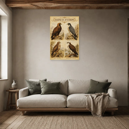 Affiche Rapaces d’Europe - Style ancien dans un salon - Art Virtuoso
