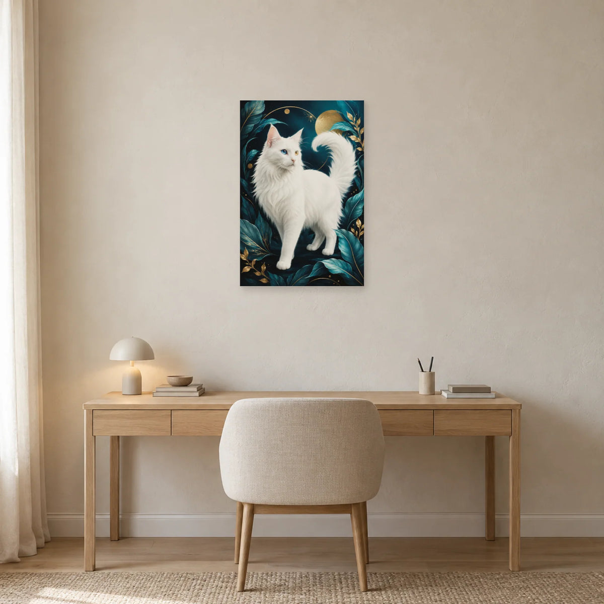 Affiche Angora turc – Yeux vairons dans un bureau - Art Virtuoso