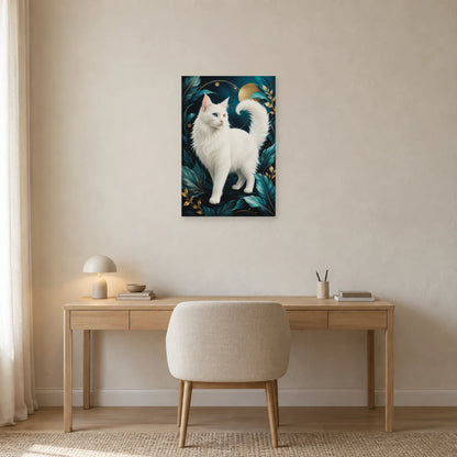 Affiche Angora turc – Yeux vairons dans un bureau - Art Virtuoso