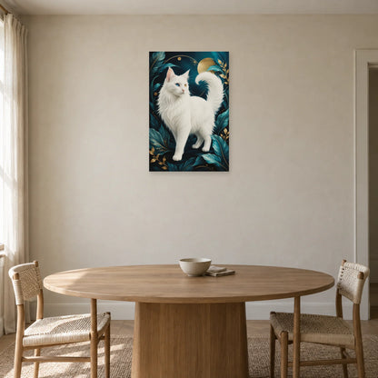 Affiche Angora turc – Yeux vairons dans une salle à manger - Art Virtuoso