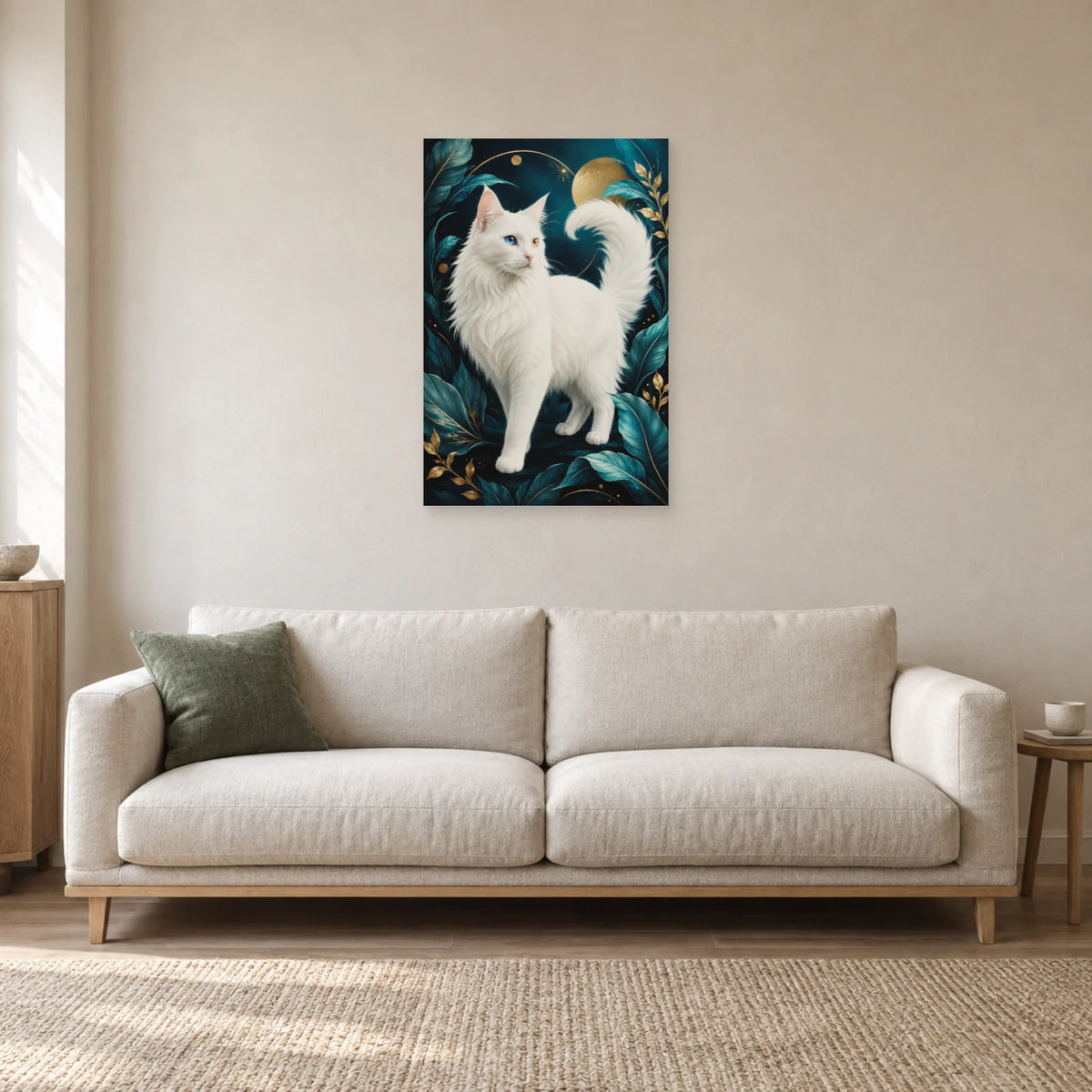 Affiche Angora turc – Yeux vairons dans un salon - Art Virtuoso