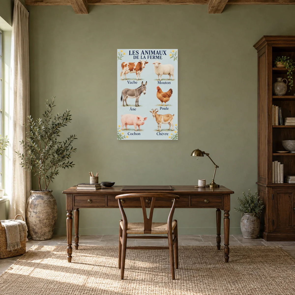 Affiche Animaux de la ferme - Six compagnons dans un bureau - Art Virtuoso