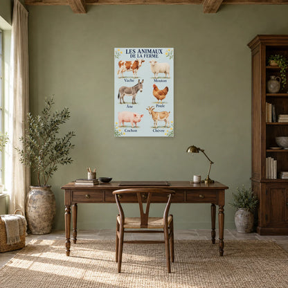 Affiche Animaux de la ferme - Six compagnons dans un bureau - Art Virtuoso