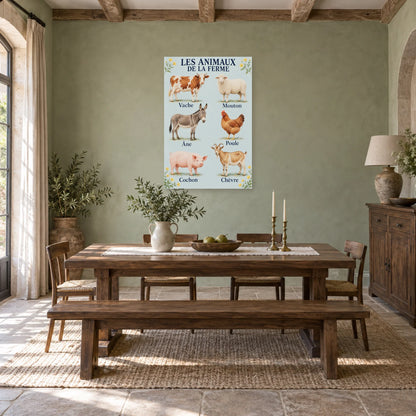 Affiche Animaux de la ferme - Six compagnons dans une salle à manger - Art Virtuoso