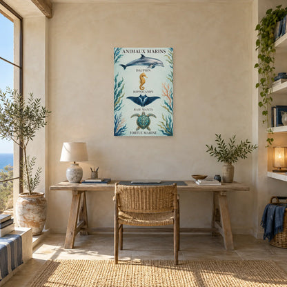 Affiche Animaux marins - Quatre merveilles dans un bureau - Art Virtuoso