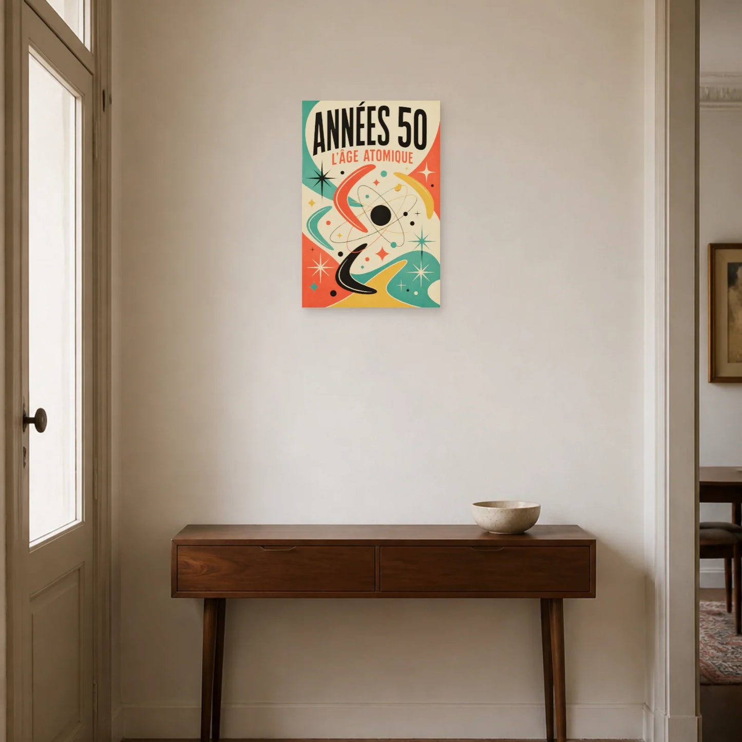 Affiche Années 50 – L'Âge Atomique dans une entrée ou un couloir - Art Virtuoso
