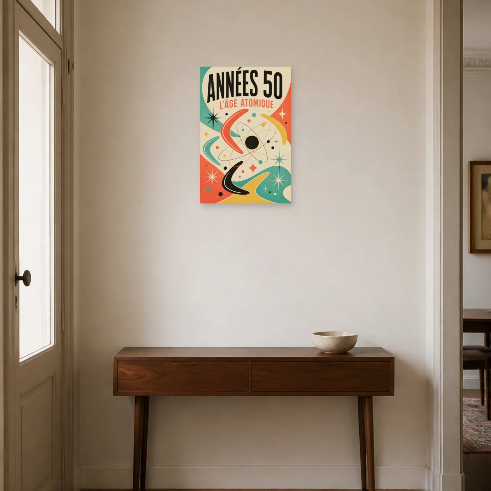 Affiche Années 50 – L'Âge Atomique dans une entrée ou un couloir - Art Virtuoso