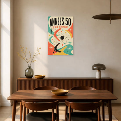 Affiche Années 50 – L'Âge Atomique dans une salle à manger - Art Virtuoso