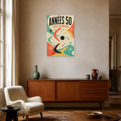 Affiche Années 50 – L'Âge Atomique dans un salon - Art Virtuoso