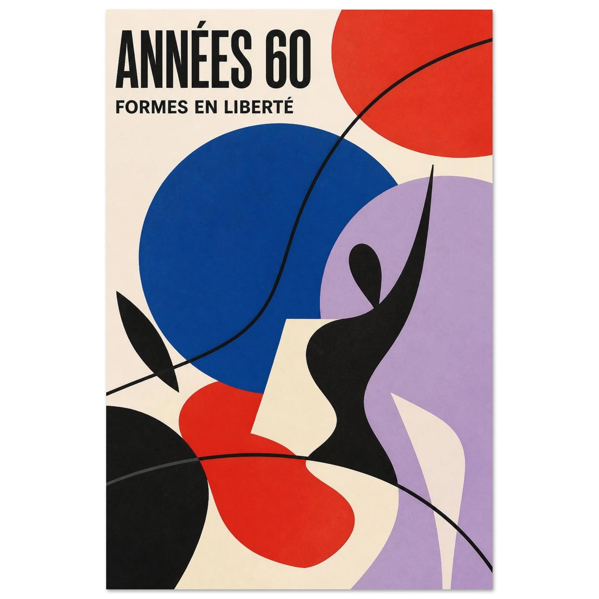Affiche Années 60 – Formes en Liberté, lithographie contemporaine verticale, format 30 × 45 cm