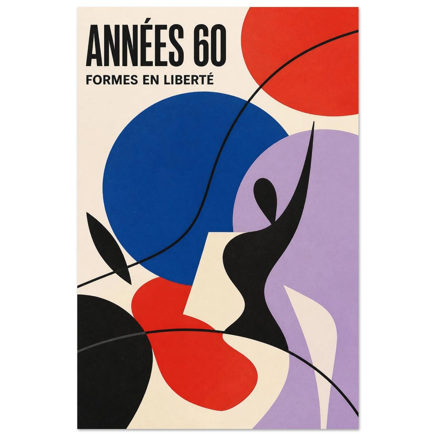 Affiche Années 60 – Formes en Liberté, lithographie contemporaine verticale, format 60 × 90 cm