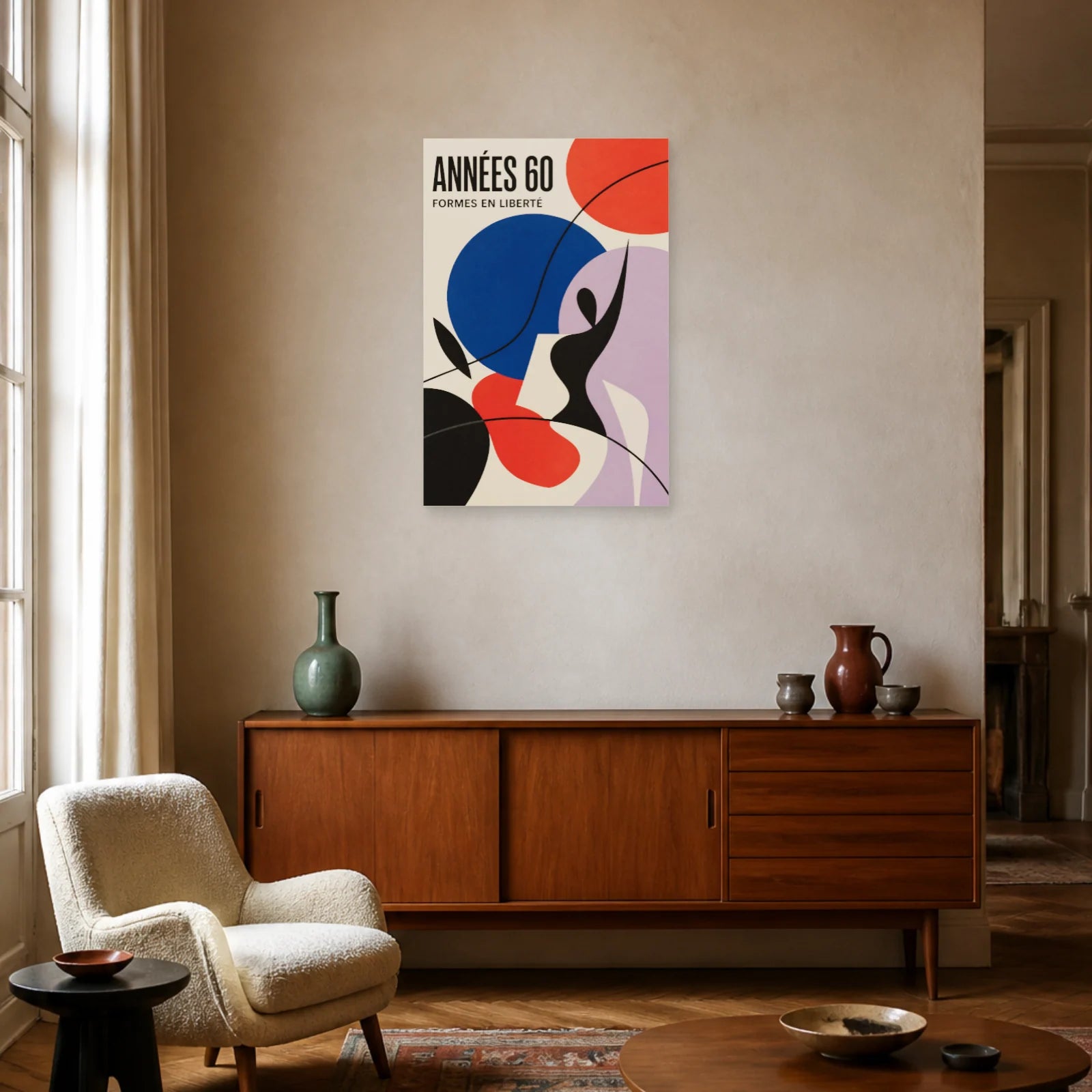 Affiche Années 60 – Formes en Liberté dans un salon - Art Virtuoso