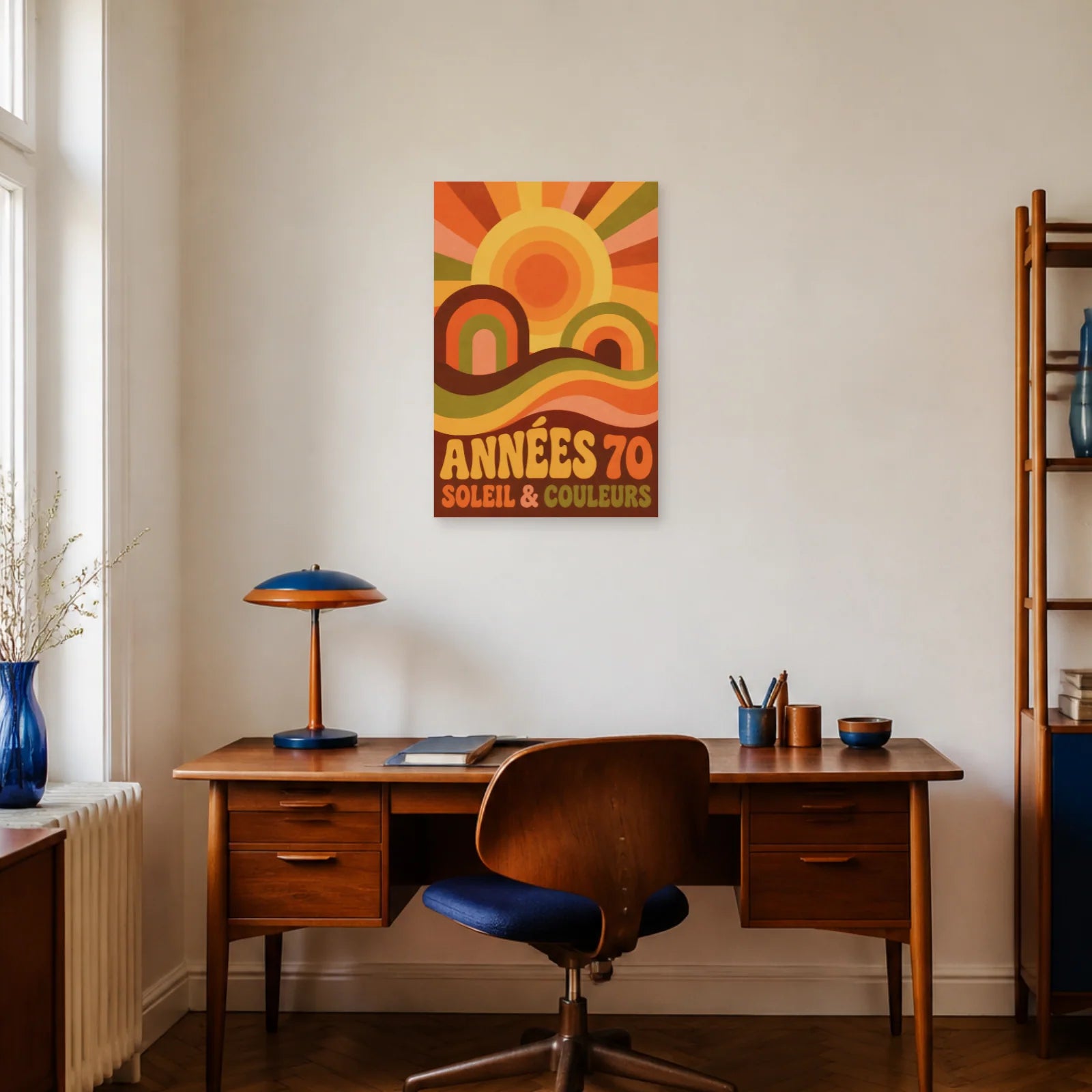 Affiche Années 70 – Soleil & Couleurs dans un bureau - Art Virtuoso