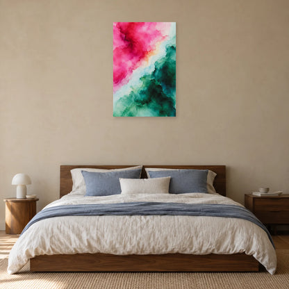 Affiche Aquarelle Abstraite fuchsia et pétrole dans une chambre - Art Virtuoso