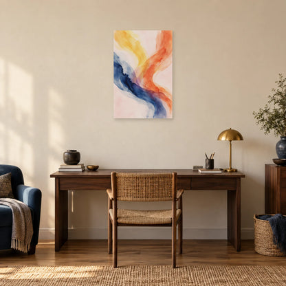 Affiche Aquarelle Abstraite ocre et indigo dans un bureau - Art Virtuoso