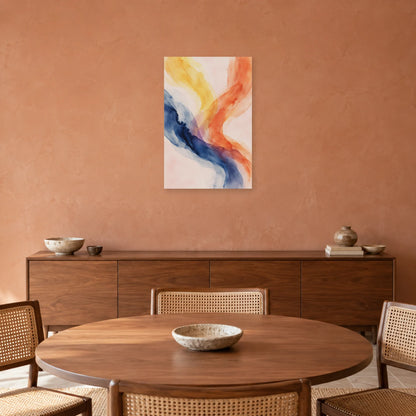 Affiche Aquarelle Abstraite ocre et indigo dans une salle à manger - Art Virtuoso