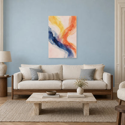 Affiche Aquarelle Abstraite ocre et indigo dans un salon - Art Virtuoso